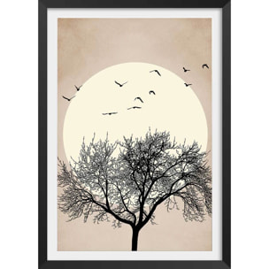 Affiche dessin ""Arbre scintillant"" Affiche + cadre en bois - Noir