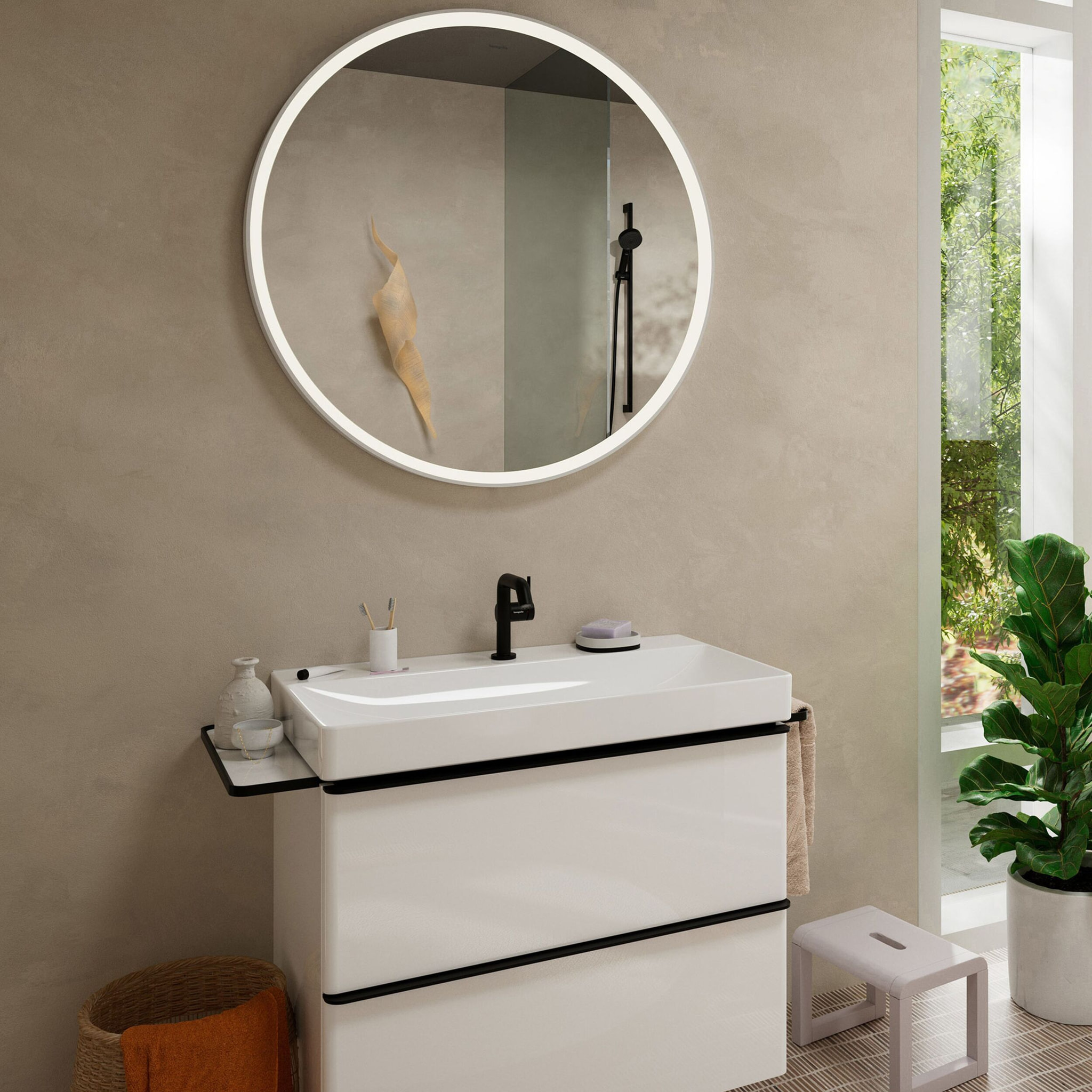 Mitigeur lavabo Tecturis S 110 Fine Ecosmart+ avec bonde clic-clac, Noir mat