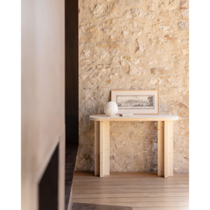 Consola de madera maciza tono natural de 120x80cm Alto: 80 Largo: 120 Ancho: 35