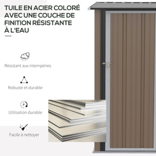 Abri de jardin - remise pour outils - cabanon porte verrouillable - dim. 142L x 84l x 189H cm - tôle d'acier marron blanc