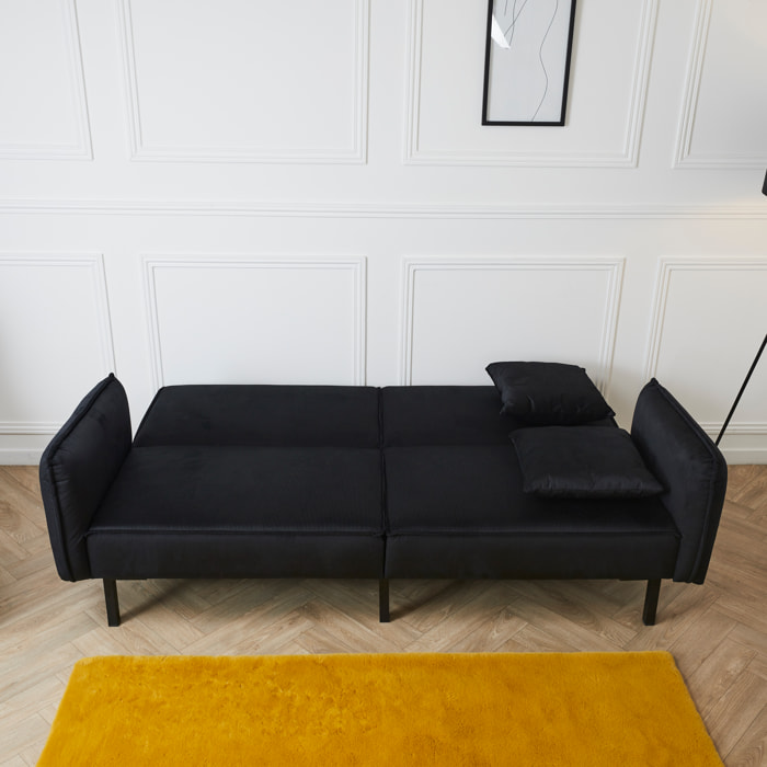 CANAPE CONVERTIBLE VELOURS GIULIA NOIR