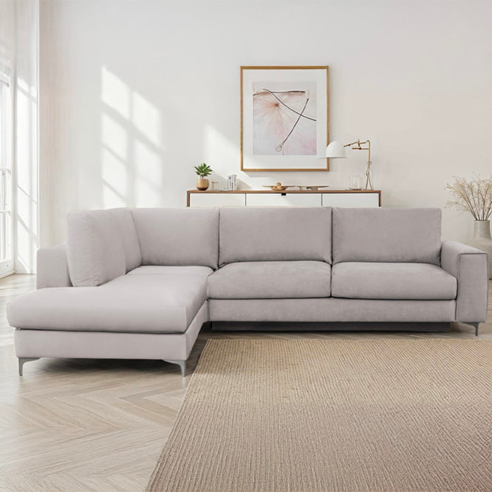 Canapé d'Angle Gauche Velours Fiesole, 3 Places, Couchage Intégré, Coffre de Rangement, Housse Déhoussable