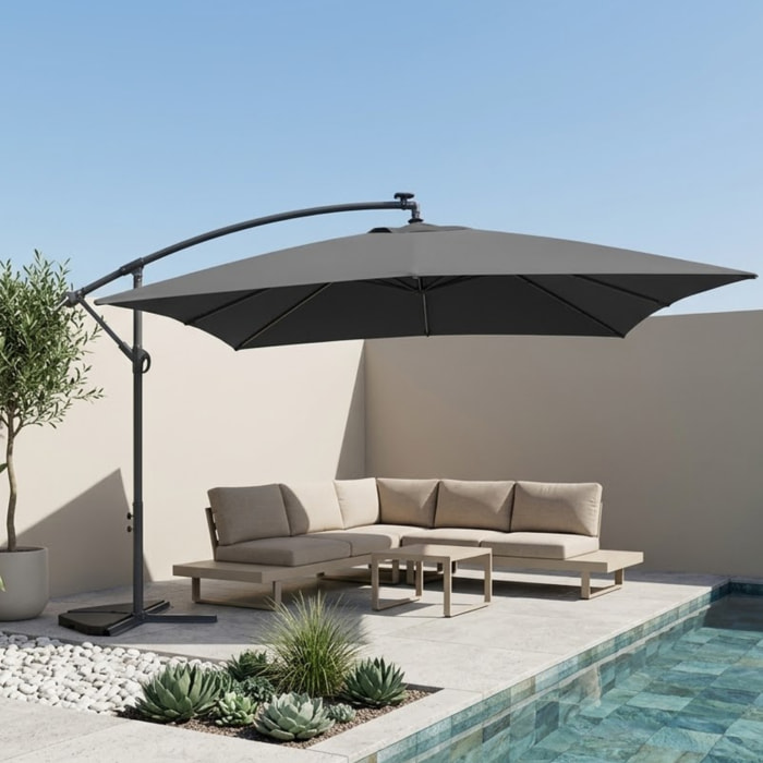 DAVAGNA Parasol Néon LED déporté 3 x 3 m gris
