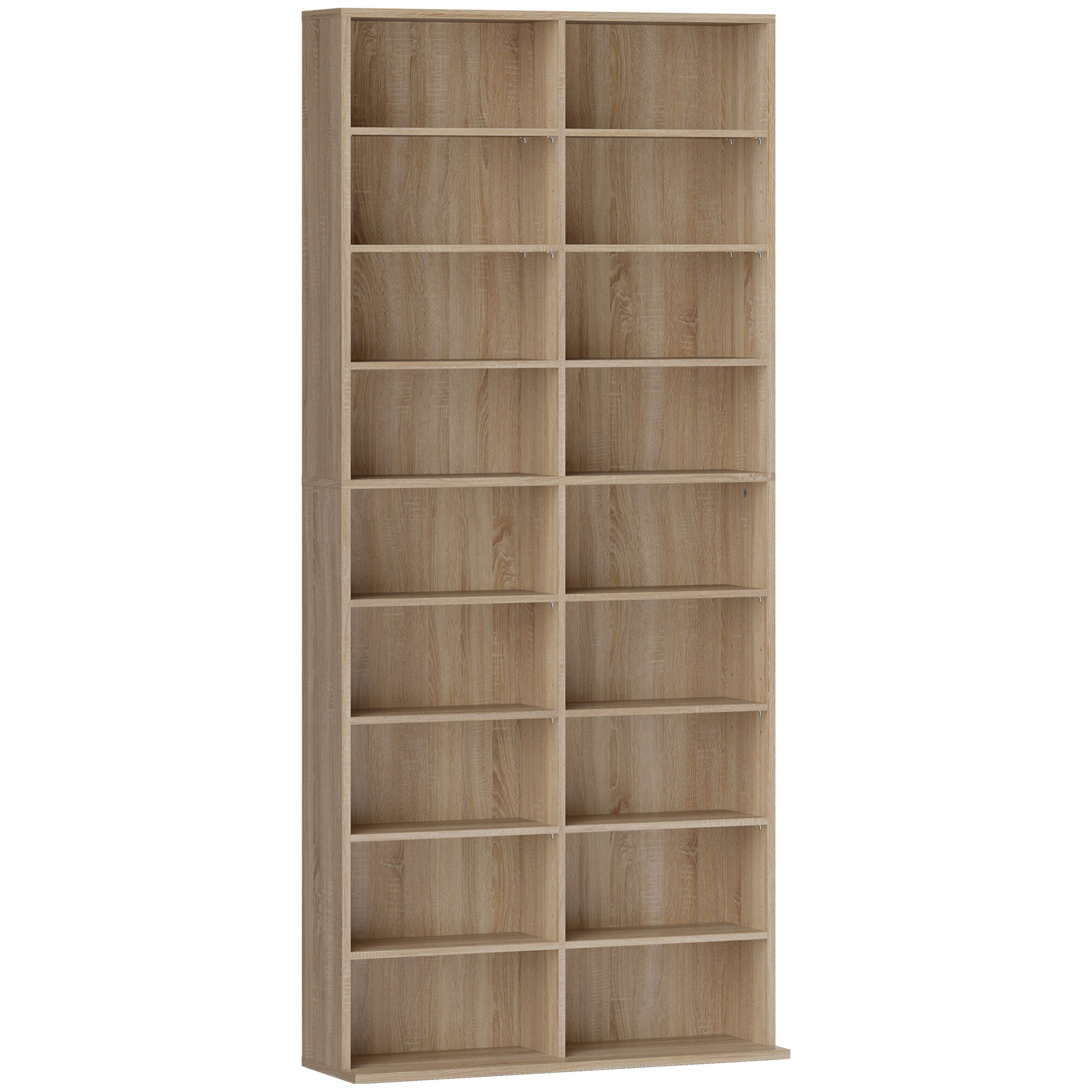 Étagère pour CD et DVD - 18 compartiments, 14 étagères réglables - 78,5x24x175cm - naturel
