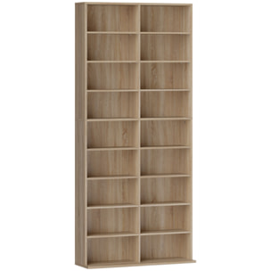 Étagère pour CD et DVD - 18 compartiments, 14 étagères réglables - 78,5x24x175cm - naturel