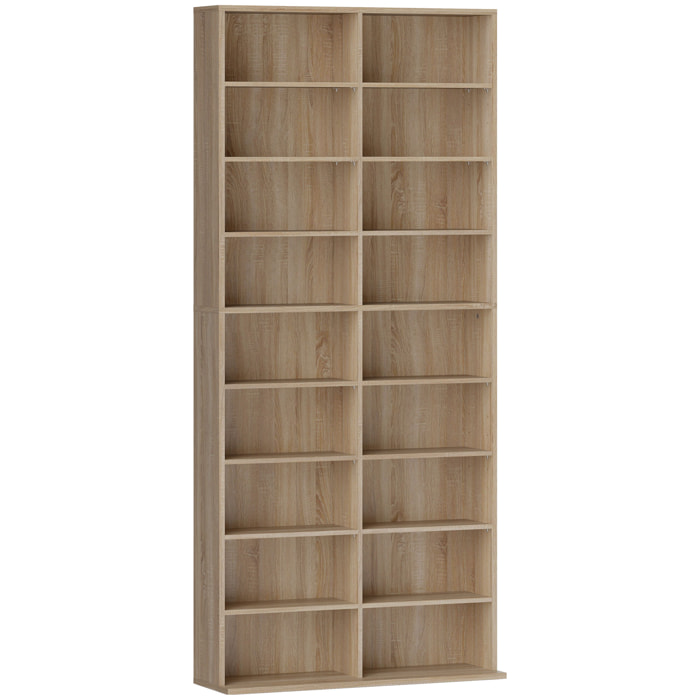Étagère pour CD et DVD - 18 compartiments, 14 étagères réglables - 78,5x24x175cm - naturel