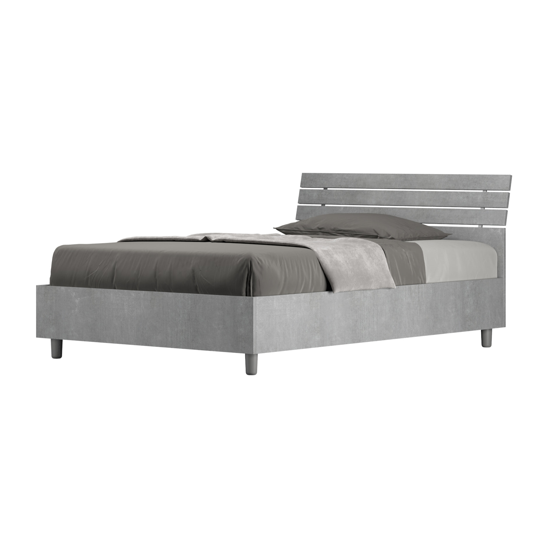 Cama sin somier 120x190 con cabecera inclinada de listones cemento Ankel