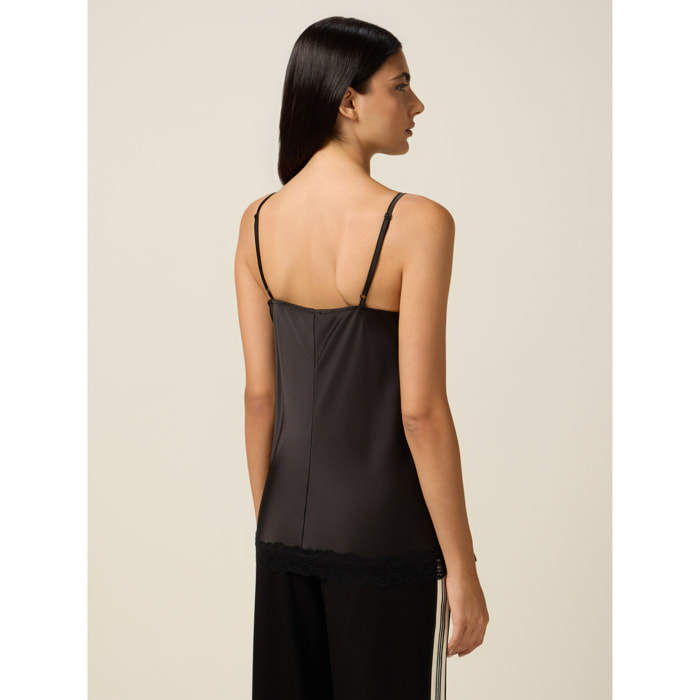 Oltre - Top lingerie in raso e pizzo - Nero