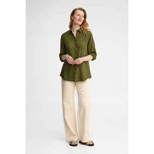 Camisa verde musgo de lino con corte relajado y bordado Polo Club