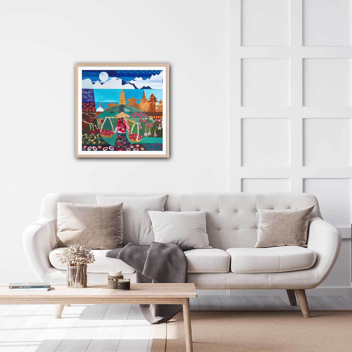 Affiche  voyage au népal Affiche + cadre en bois - Chêne