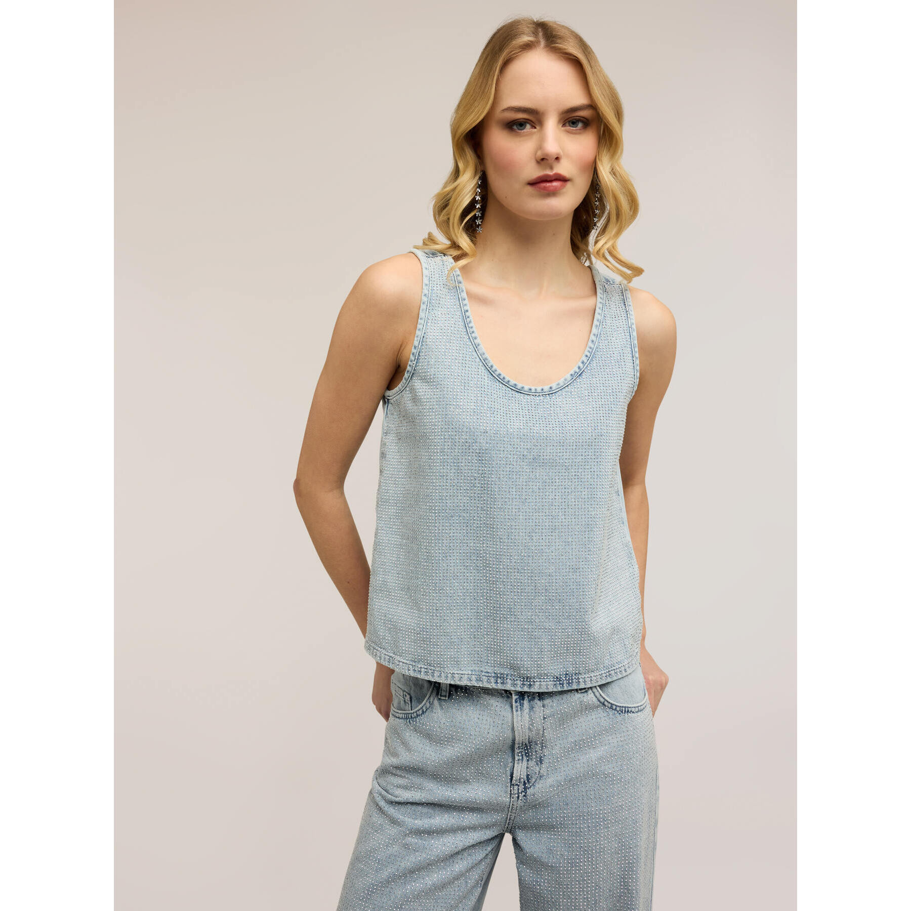 Motivi - Top in denim con cristalli - Azzurro