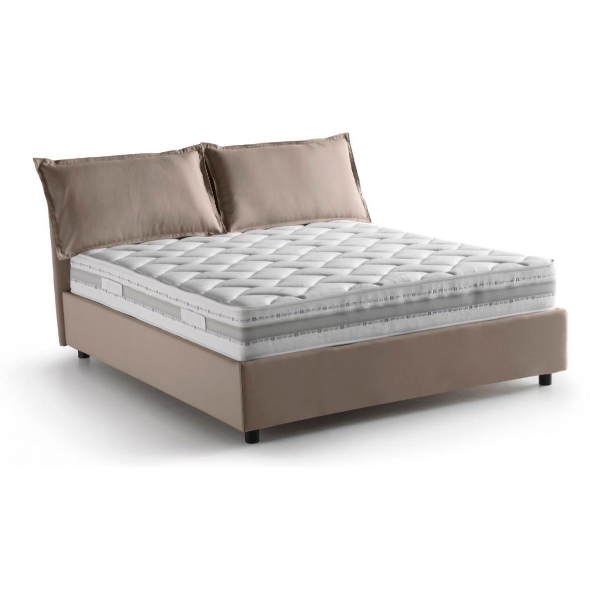 Letto singolo Zusanne, Letto contenitore con rivestimento in tessuto, 100% Made in Italy, Apertura frontale, adatto per materasso Cm 90x190, Tortora