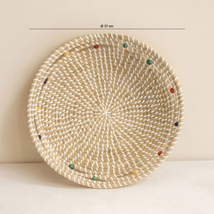 Corbeille ronde en jonc de mer et perles de bois 37cm MILOS