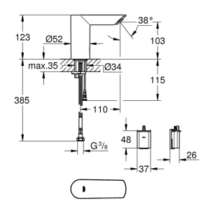 GROHE Mitigeur lavabo Bau Cosmopolitan E infrarouge monofluide 36452000