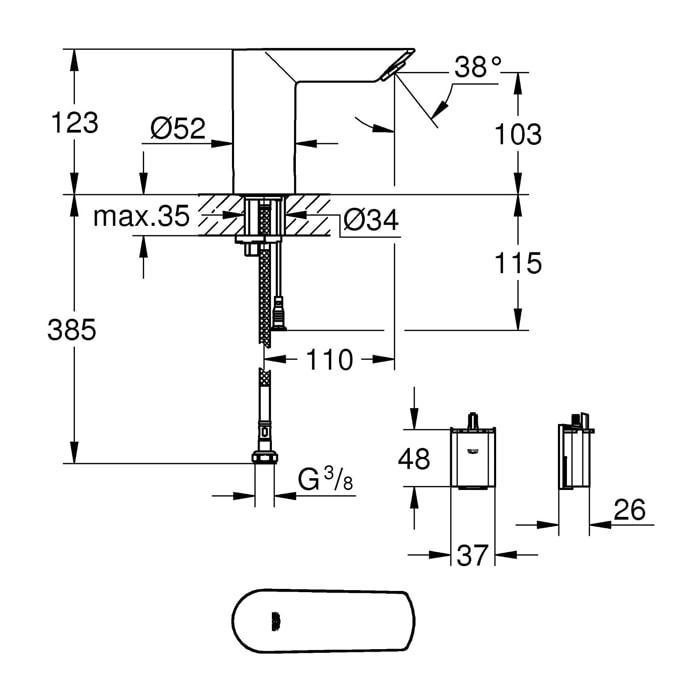 GROHE Mitigeur lavabo Bau Cosmopolitan E infrarouge monofluide 36452000