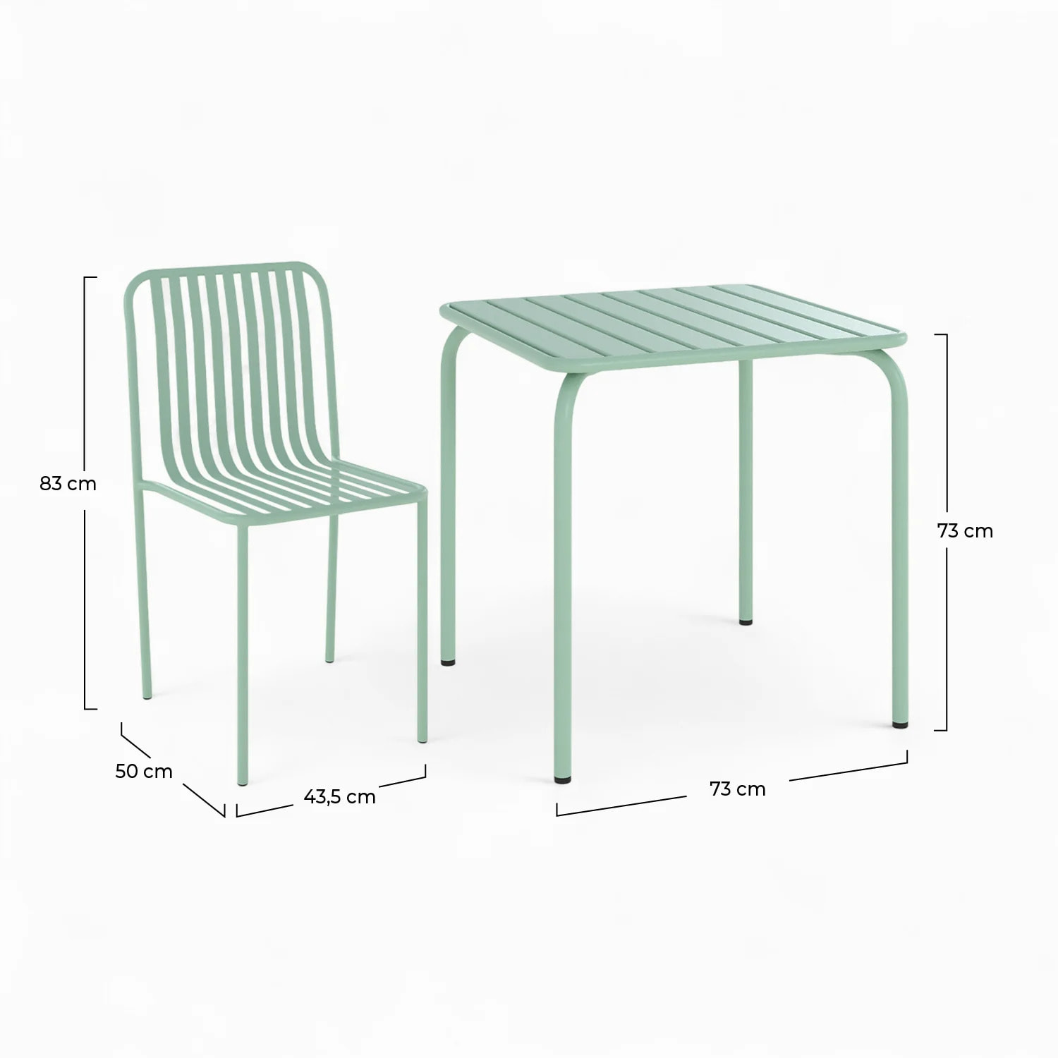 Table et chaises de jardin en métal vert 2 personnes - Yumi