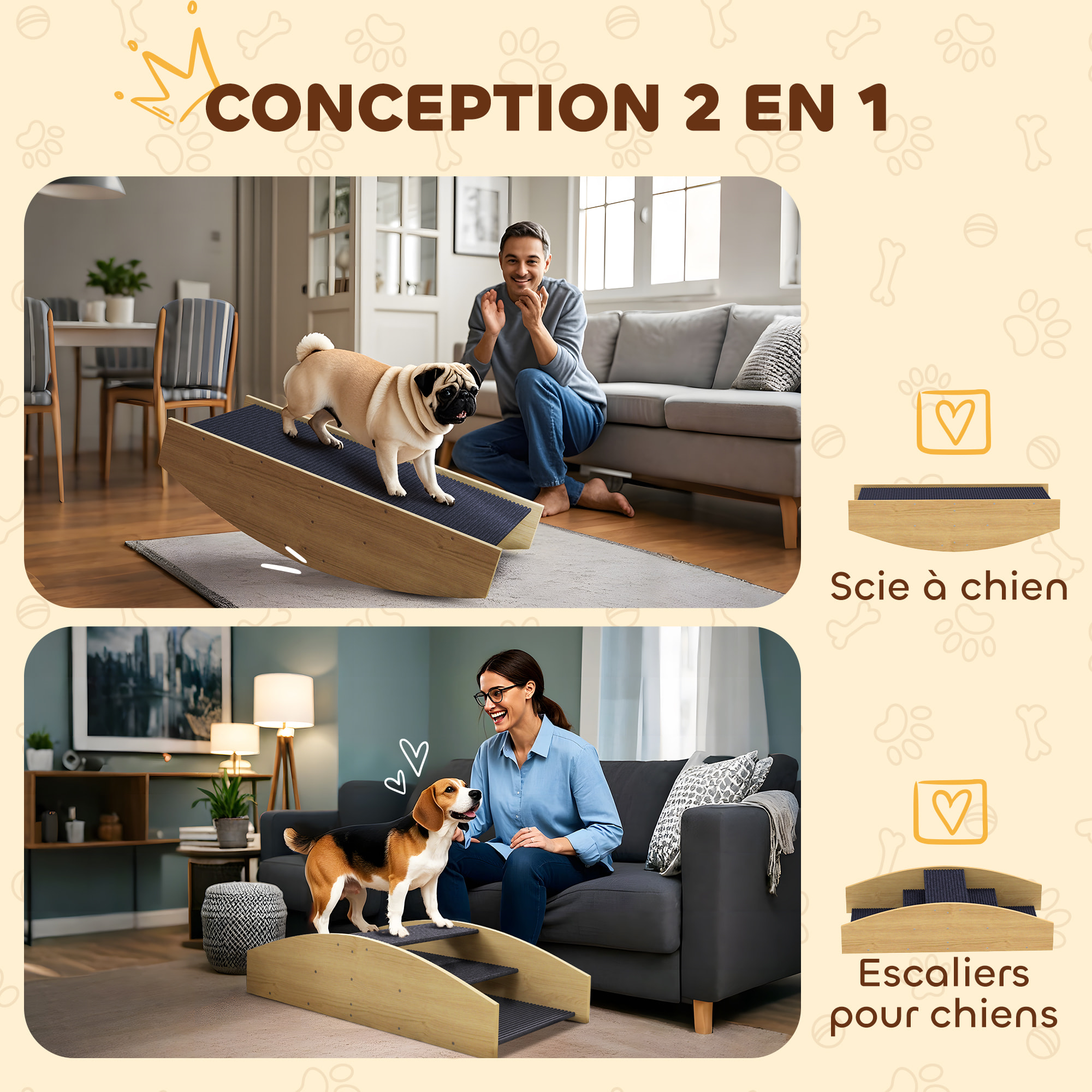 Bascule chien agility réversible escalier 2 en 1 bois