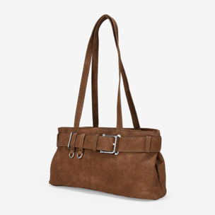 Bolso de hombro marrón con cinturón