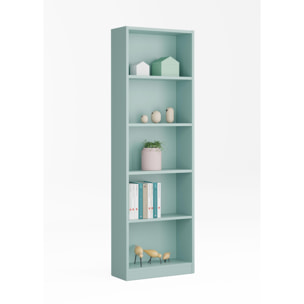 Libreria Pomona, Mobile portalibri alta a 5 ripiani, Scaffale da ufficio o cameretta, Scaffale moderno con scomparti, cm 52x25h80, Verde acqua