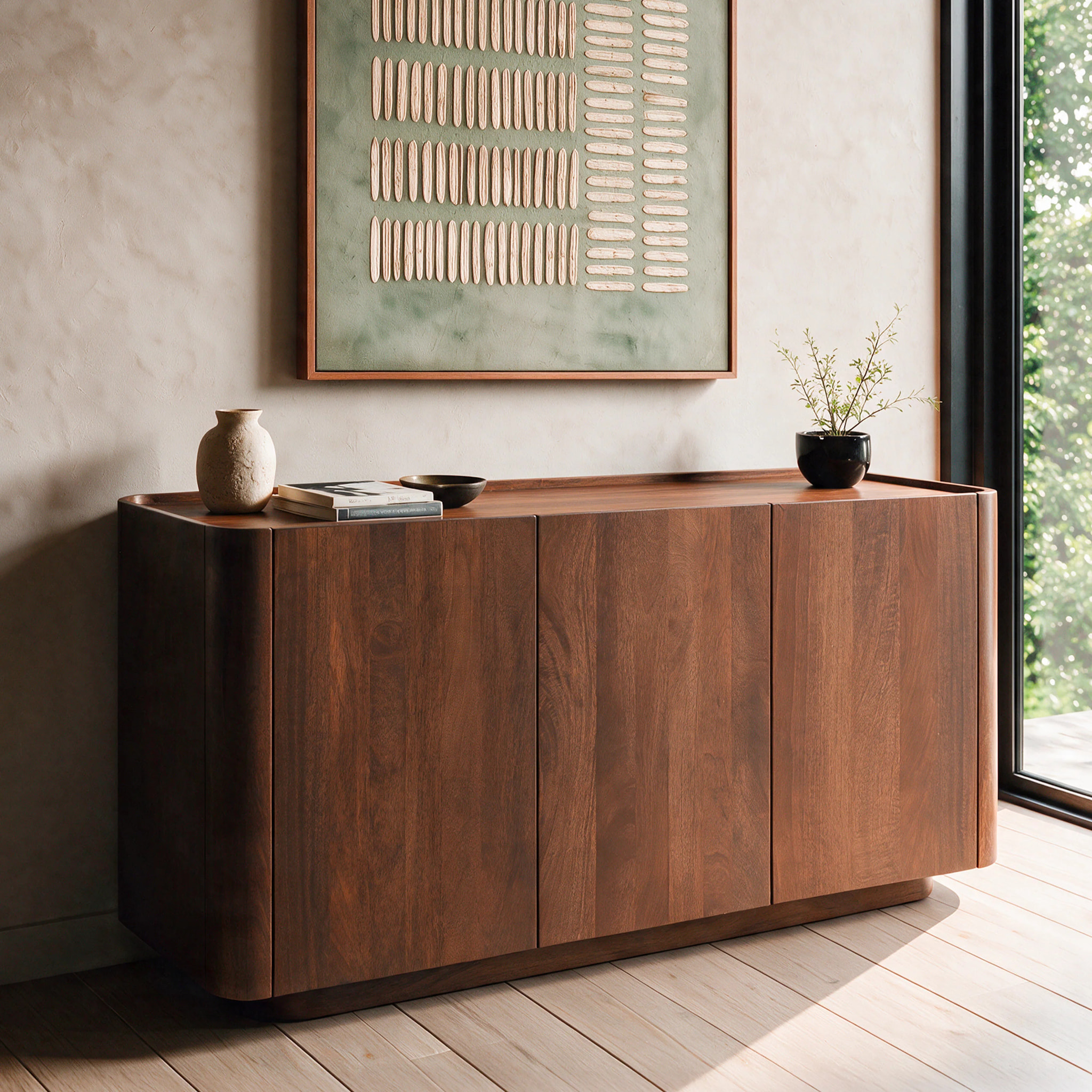 Buffet en bois de manguier finition noyer - Aldo