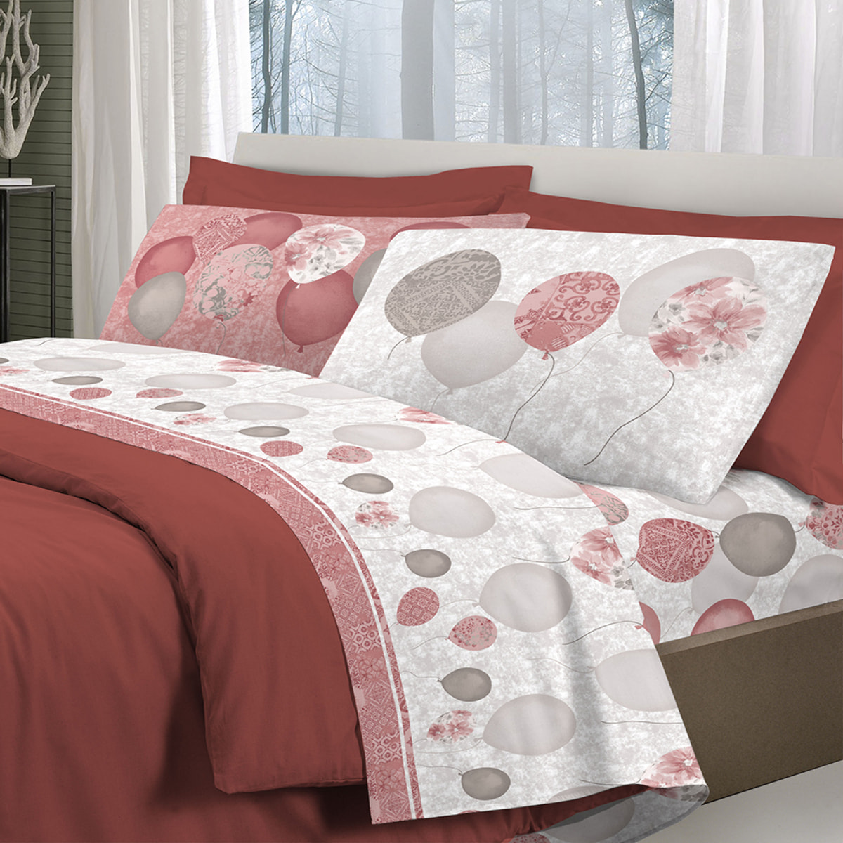 Completo letto palloncini rosso 100% cotone
