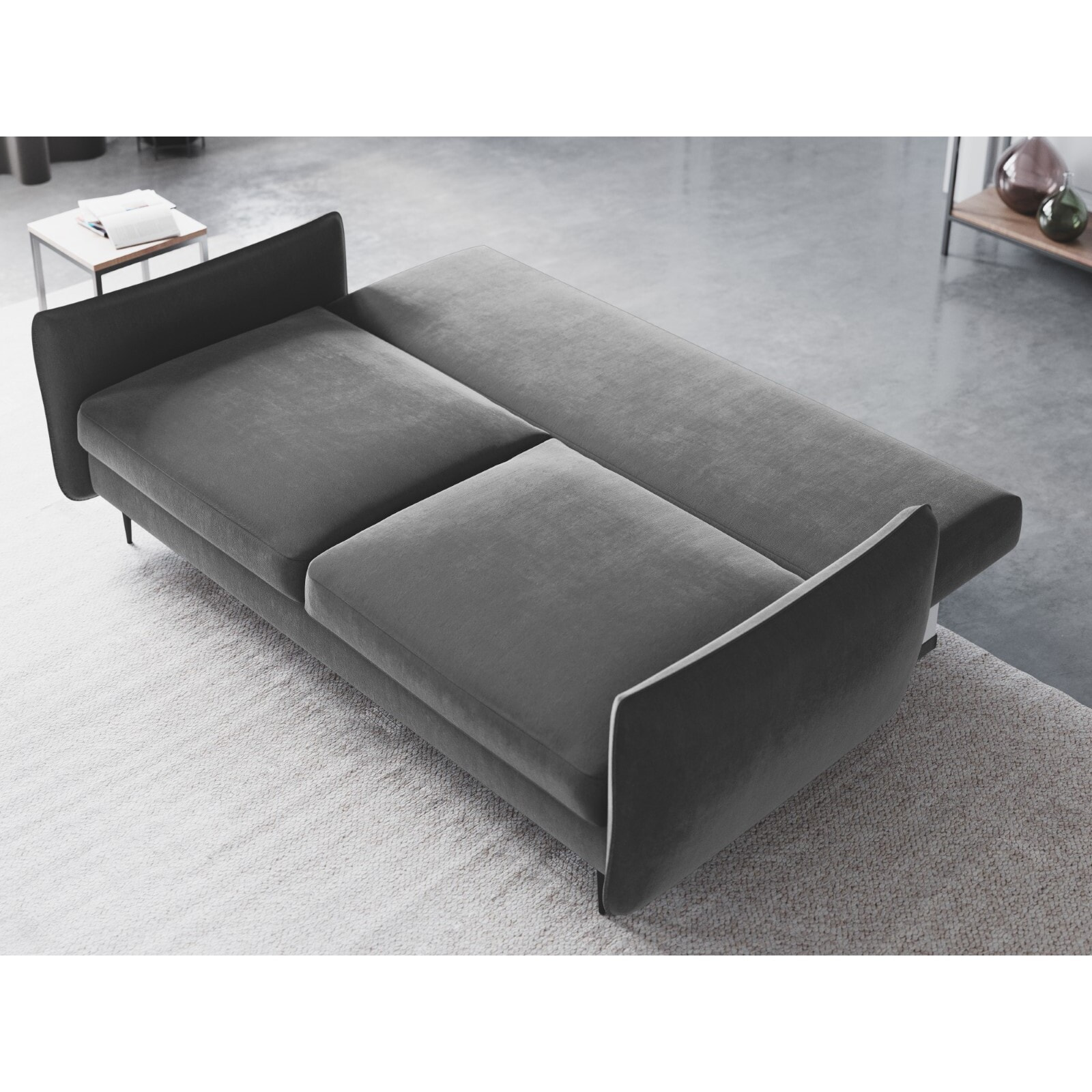 Canapé convertible avec coffre de rangement "Vermont" 3 places en velours gris clair