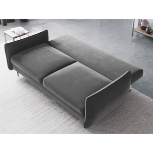 Canapé convertible avec coffre de rangement "Vermont" 3 places en velours gris clair