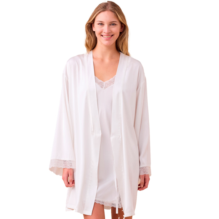 Completo 2 pezzi donna raso camicia da notte e vestaglia articolo bride. Noidinotte