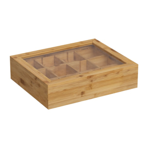 Caja de té de bambú con 12 compartimentos