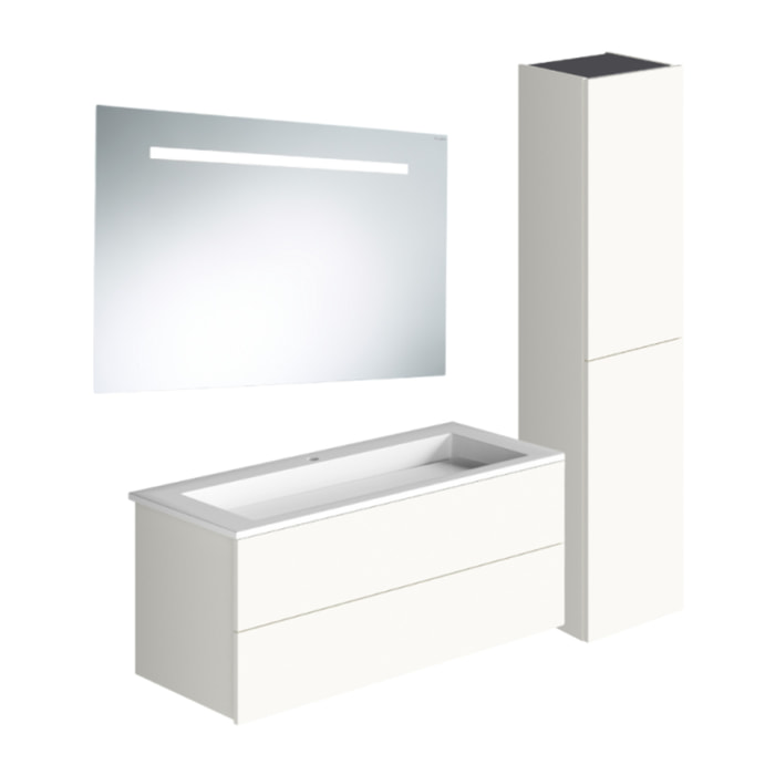 Pack meuble vasque 80 cm BURGBAD Cosmo blanc mat + miroir + colonne