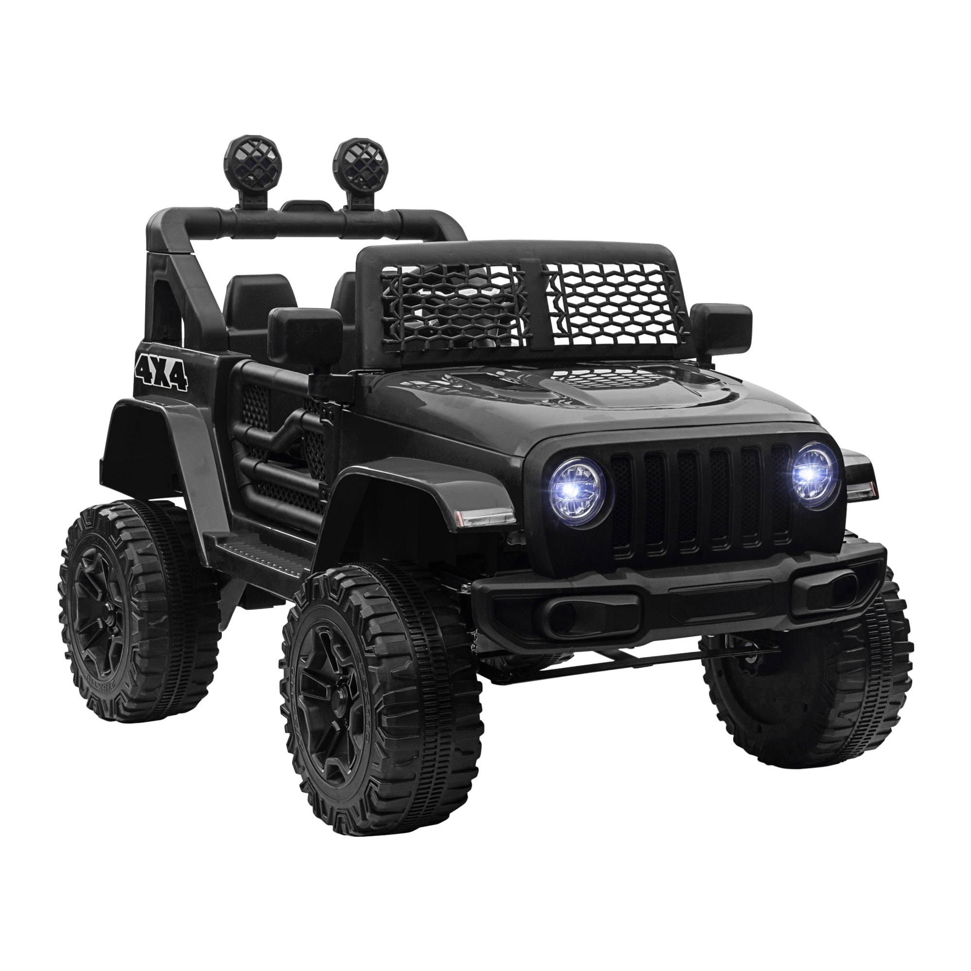 Coche Eléctrico para Niños 12V, Vehículo Todoterreno de Batería con 2 Motores, Control Remoto 2,4G, Velocidad hasta 5 km/h, Sistema de Suspensión, Faros, para Niños de +3 Años, Negro