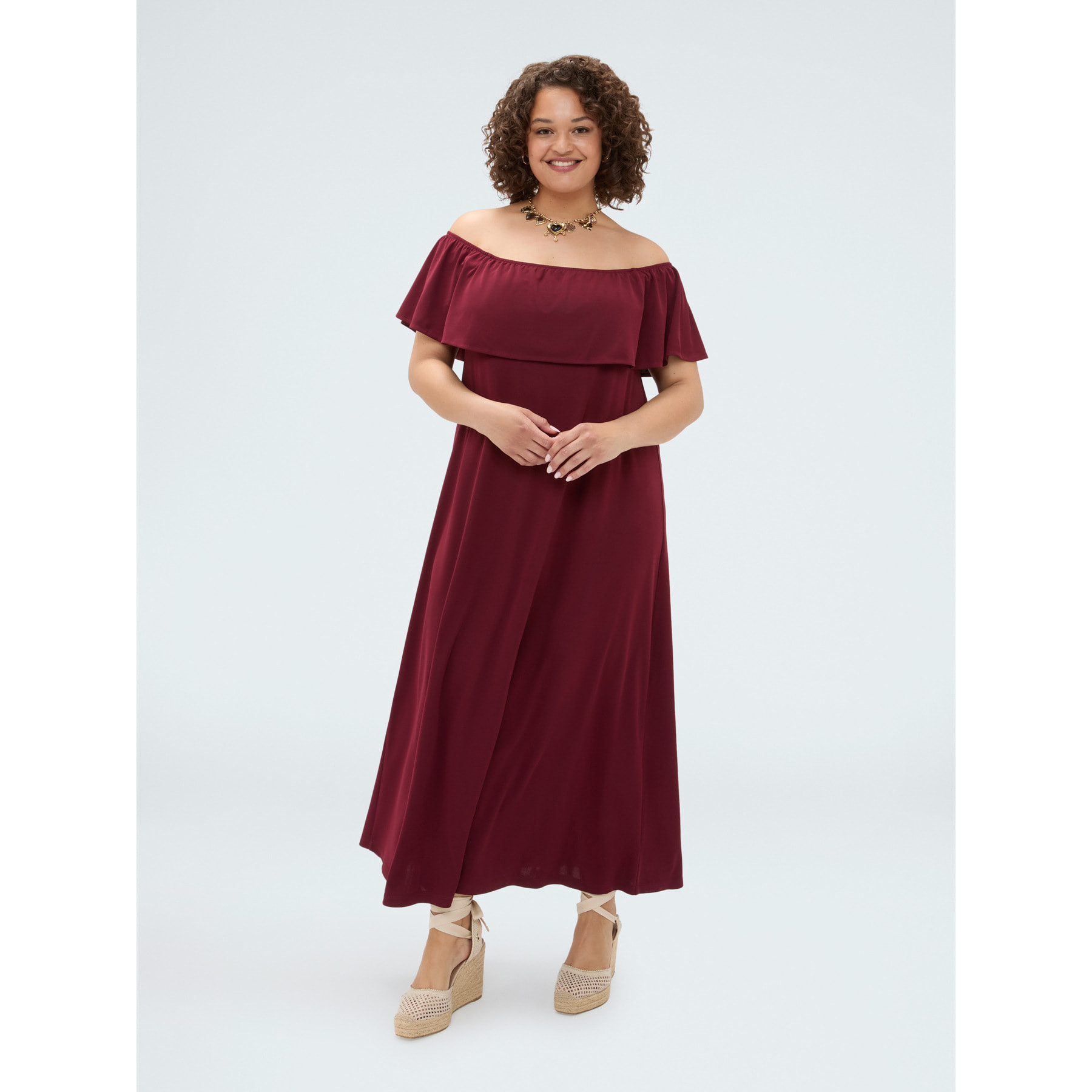 Fiorella Rubino - Vestito lungo Chill off-shoulder con volant - Bordeaux