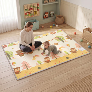 Alfombra de Juego Bebé, Plegable y Reversible, 200x150 cm, Alfombra Educativa Antideslizante e Impermeable, Diseño Árbol y Bosque, para Gateo, Jugar y Aprendizaje, para Salón y Dormitorio