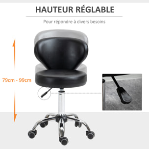 HOMCOM Tabouret de massage - tabouret de travail pivotant 360° - assise réglable 49-64H cm, dossier ergonomique - métal chromé revêtement synthétique noir