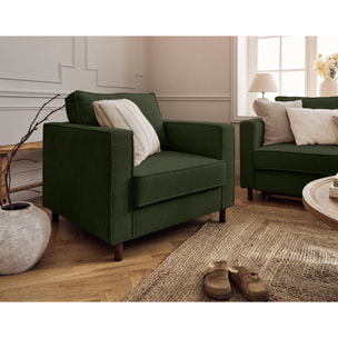 Jake - fauteuil en velours côtelé - pieds bois foncé - Vert