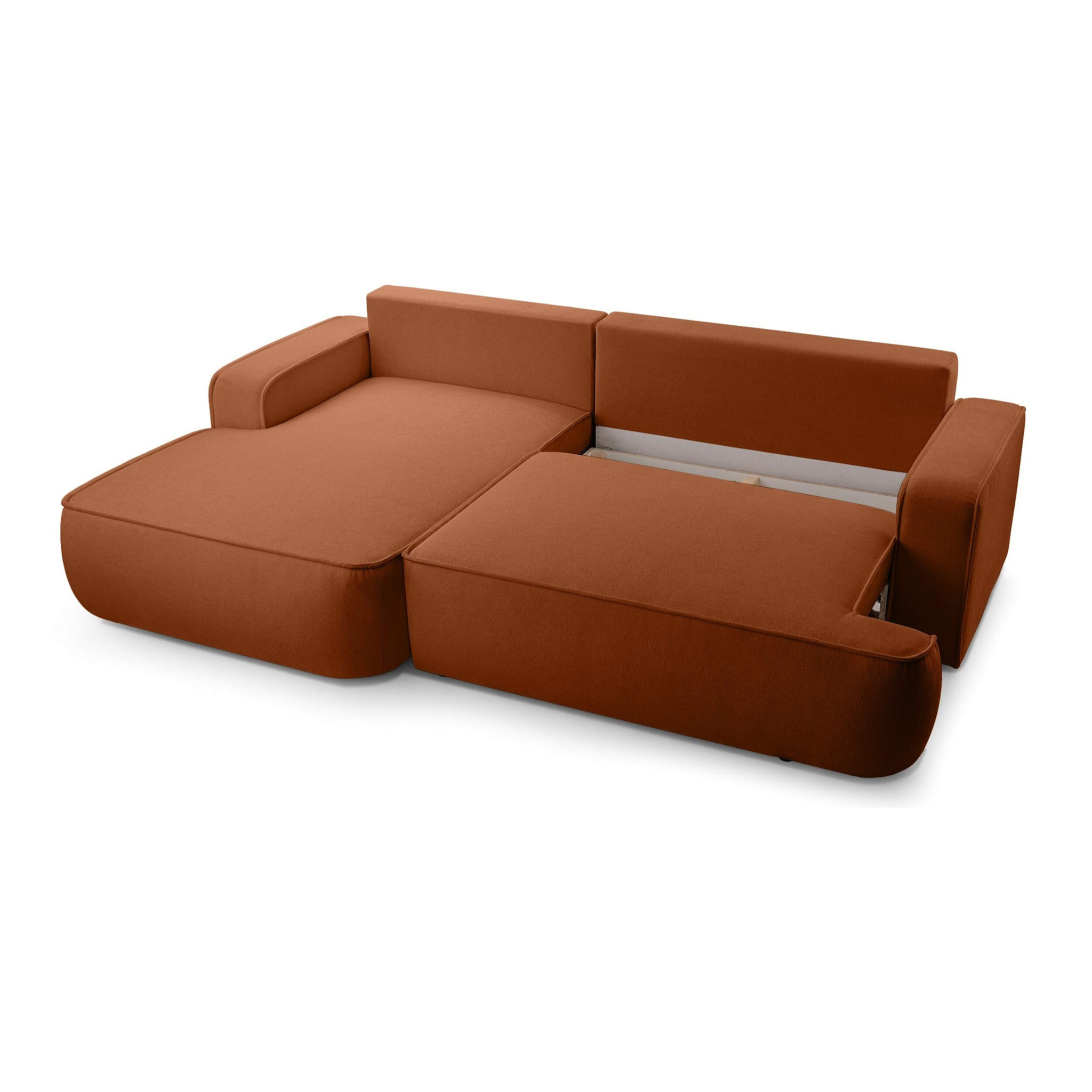 Nessino - canapé d'angle gauche 4 places - convertible avec coffre - en tissu texturé - Terracotta