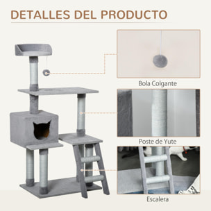 Árbol Rascador para Gatos Altura 124 cm con Plataformas Escalera Cueva y Postes