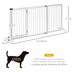 Barrera de Seguridad para Perros Extensible 113-166 cm Rejilla de Protección para Escaleras y Puertas 3 Piezas con Marco de Madera 113-166x36x71 cm Blanco