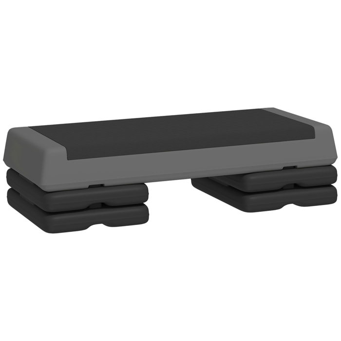 Step de Aeróbic, Step para Fitness Antideslizante, Altura Regulable 3 Niveles de 10,5/15,5/20,5 cm, Carga 250 kg, para Ejercicio en Casa, Gimnasio, 77x36x20,5 cm, Gris y Negro