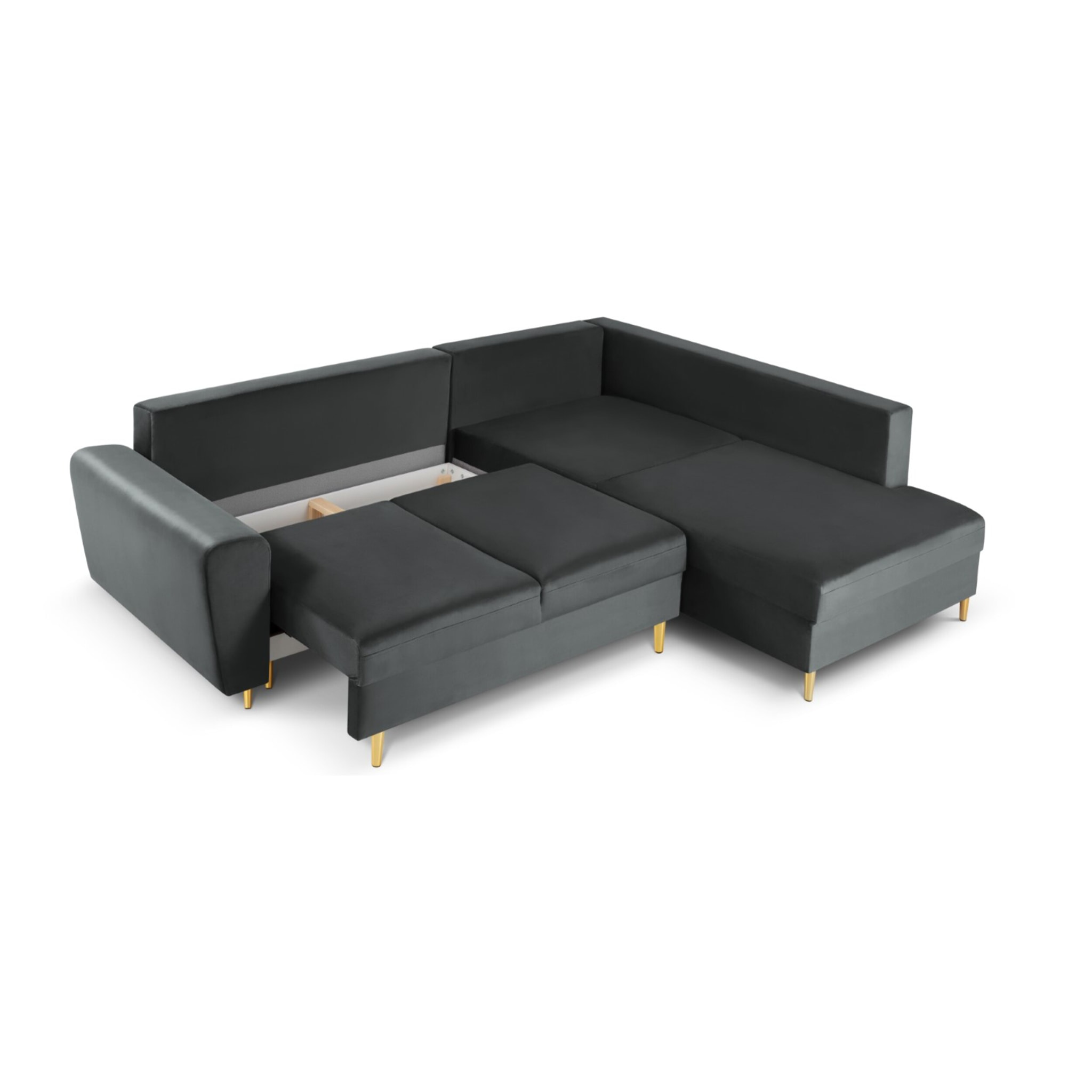 Canapé d'angle droit convertible avec coffre de rangement "Kyoto" 5 places en velours gris foncé