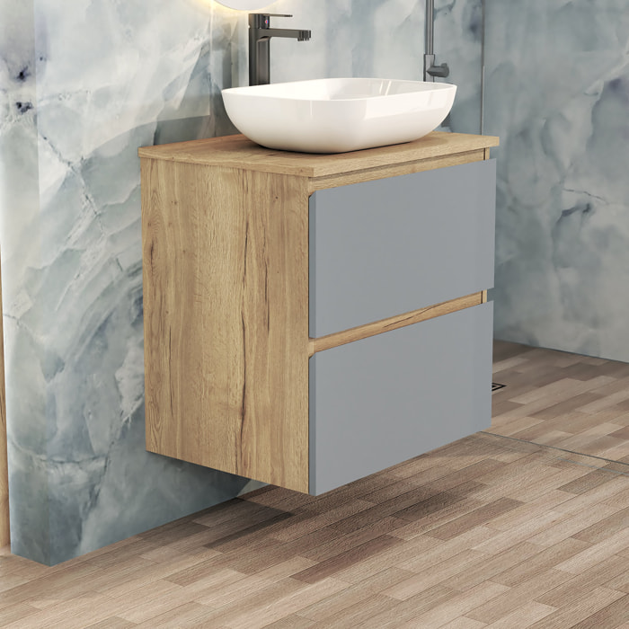 Conjunto de Baño Nia | Mueble Suspendido | 60 cm Azul | Dos Cajones | Lavabo Sobrepuesto | No incluye Espejo | Mueble Montado| Alday