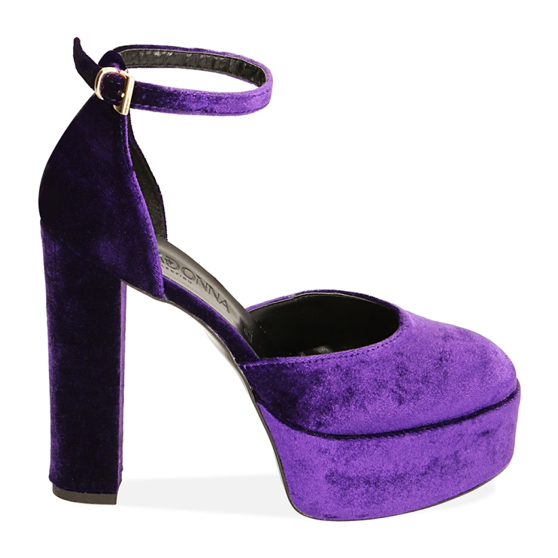 Zapato de tacón de terciopelo morado, tacón 13 cm.