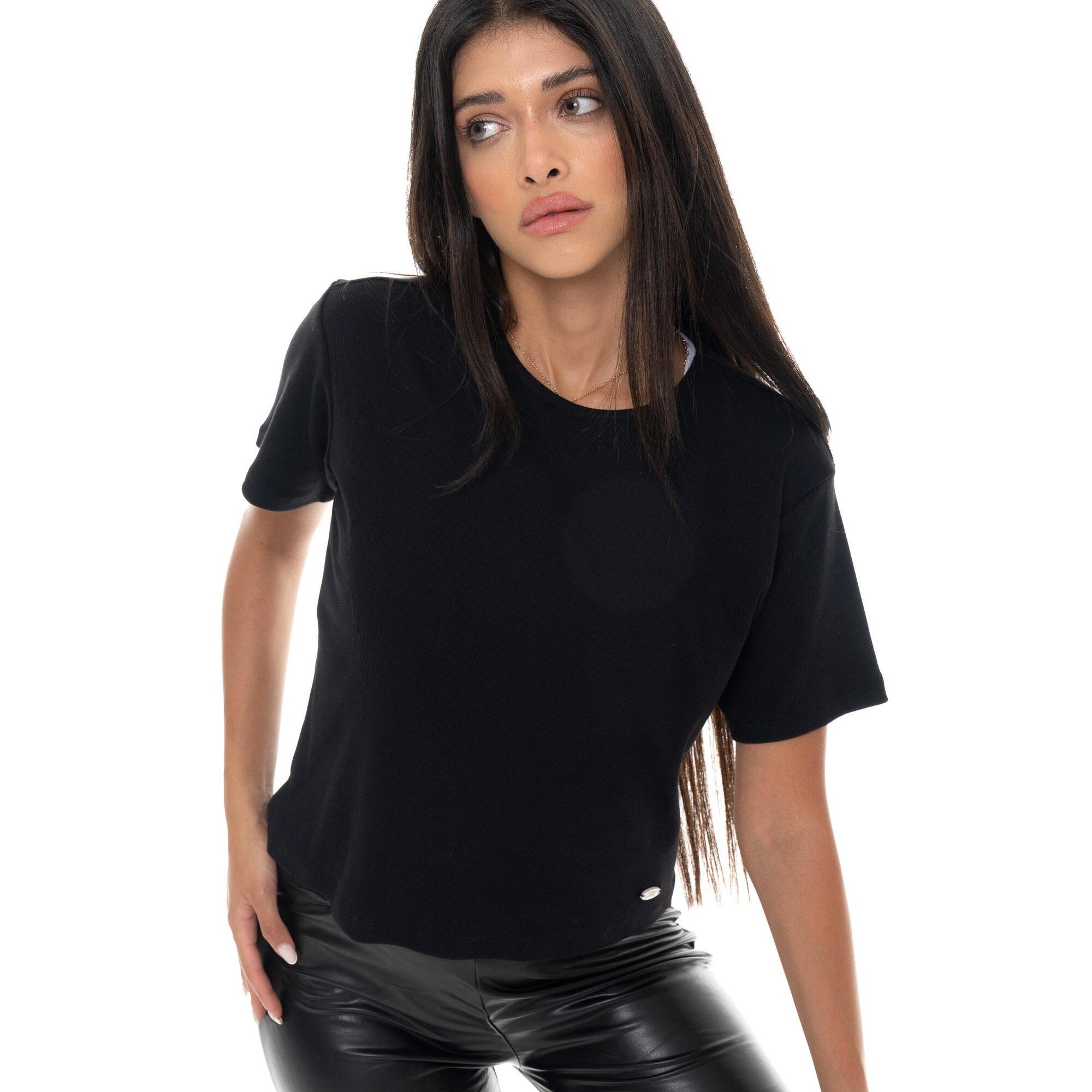T-shirt donna a manica corta in costina Leone 1947 Glam Winter