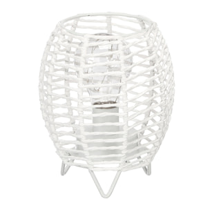Lámpara de sobremesa redonda de cuerda blanca.