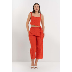 Kocca - Top crop in cotone sangallo con spalline a fiocco Donna