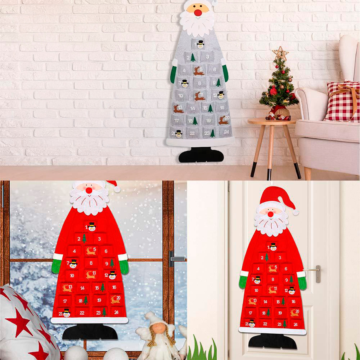 Calendario de adviento con diseño de Papa Noel para pared. 115 cm.