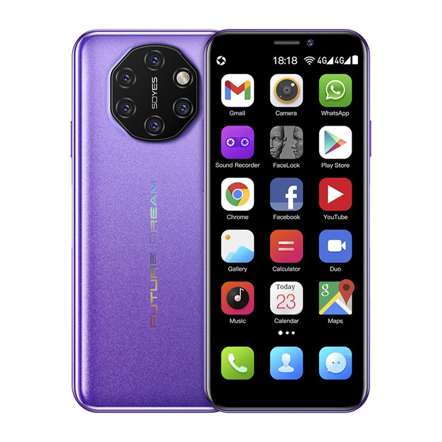 DAM Mini smartphone S10i 4G, Android, 3GB RAM + 64GB. Pantalla 3,46''.Doble tarjeta SIM. 4,5x1,2x10,2 Cm. Color: Morado