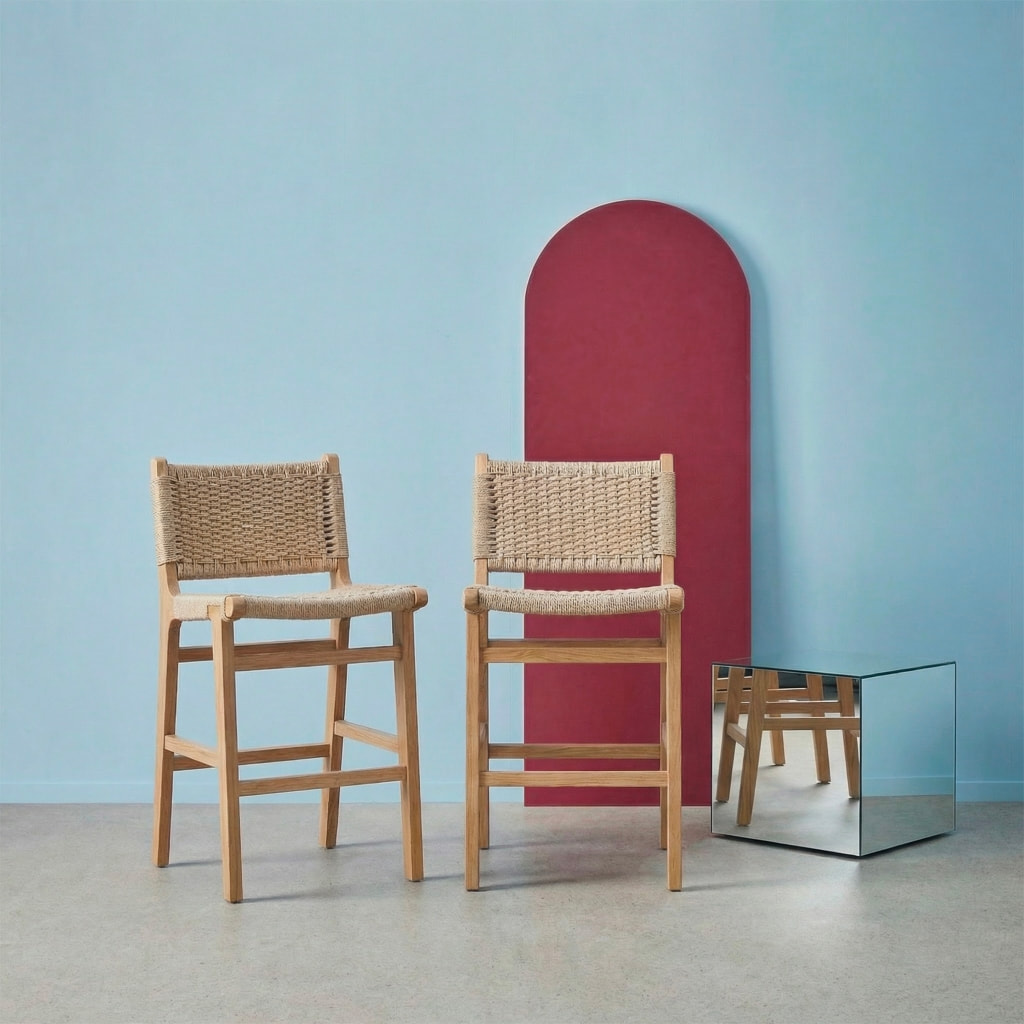 Tabouret de bar bois d'hévéa et assise en cordes 64cm (lot de 2) JOY