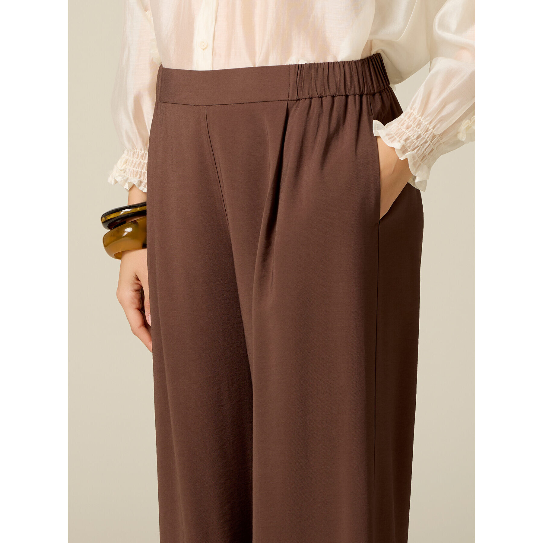 Oltre - Pantaloni wide leg misto viscosa - Marrone