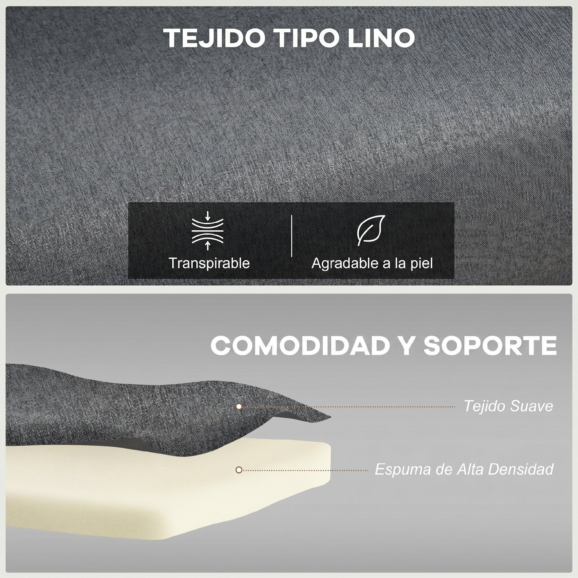 Sofá Cama de 1 Plaza 3 en 1 Sofá Cama Plegable Tapizado en Lino con Respaldo Ajustable de 5 Niveles y Almohada Acolchada para Oficina Dormitorio Salón 75x70x75 cm Gris Oscuro
